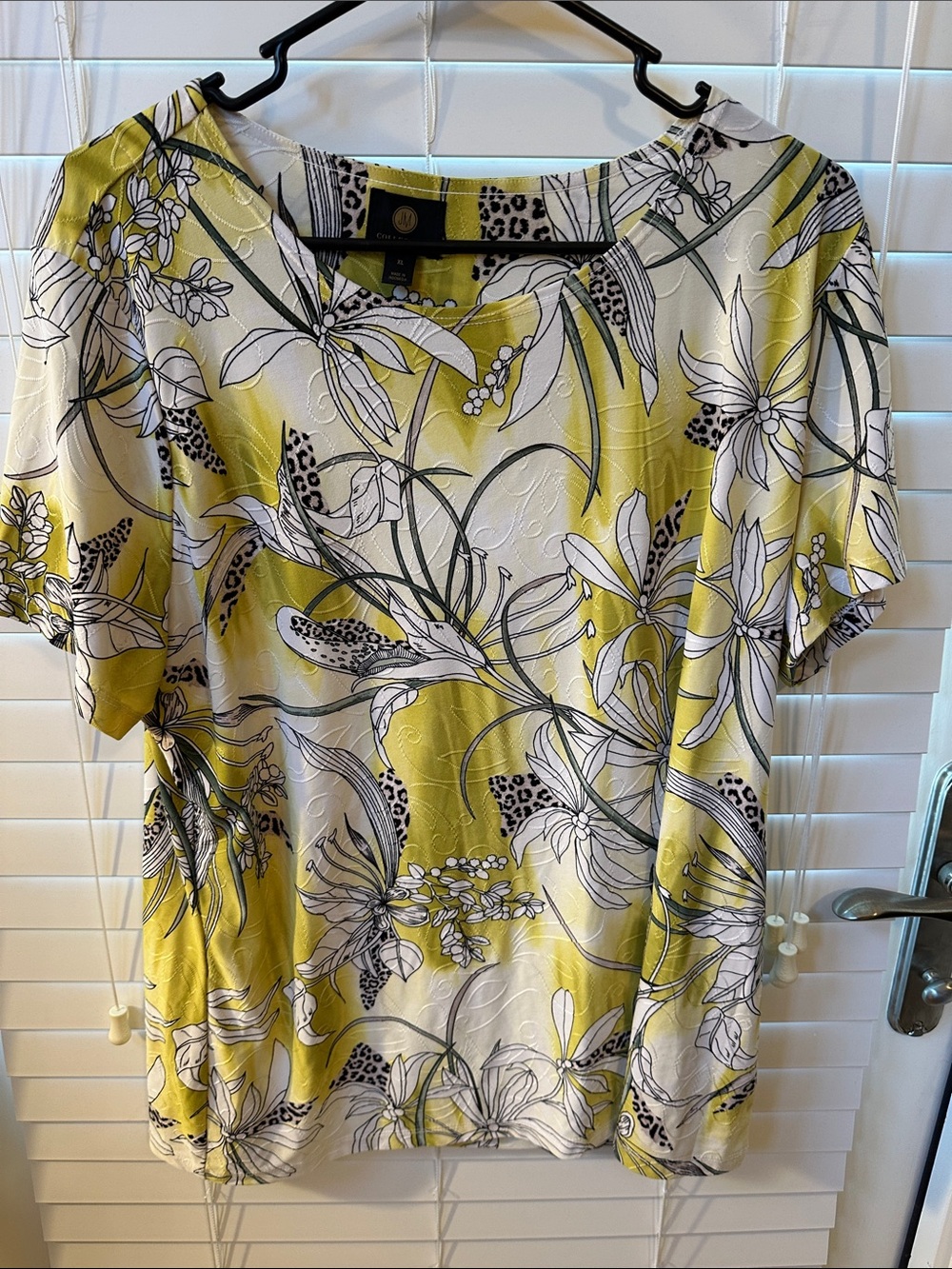 JM Collection Yellow White Floral Short Sleeve Tunic